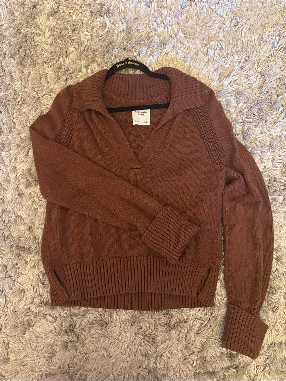 Abercrombie & Fitch Women's Brown Collared V-Neck Knit Sweater